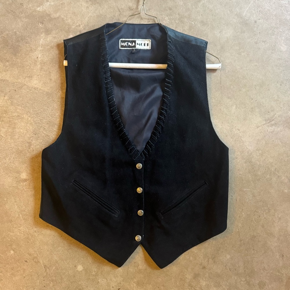 Vintage Mona Mode Black Men's Suede Genuine Leather Vest (L) Western